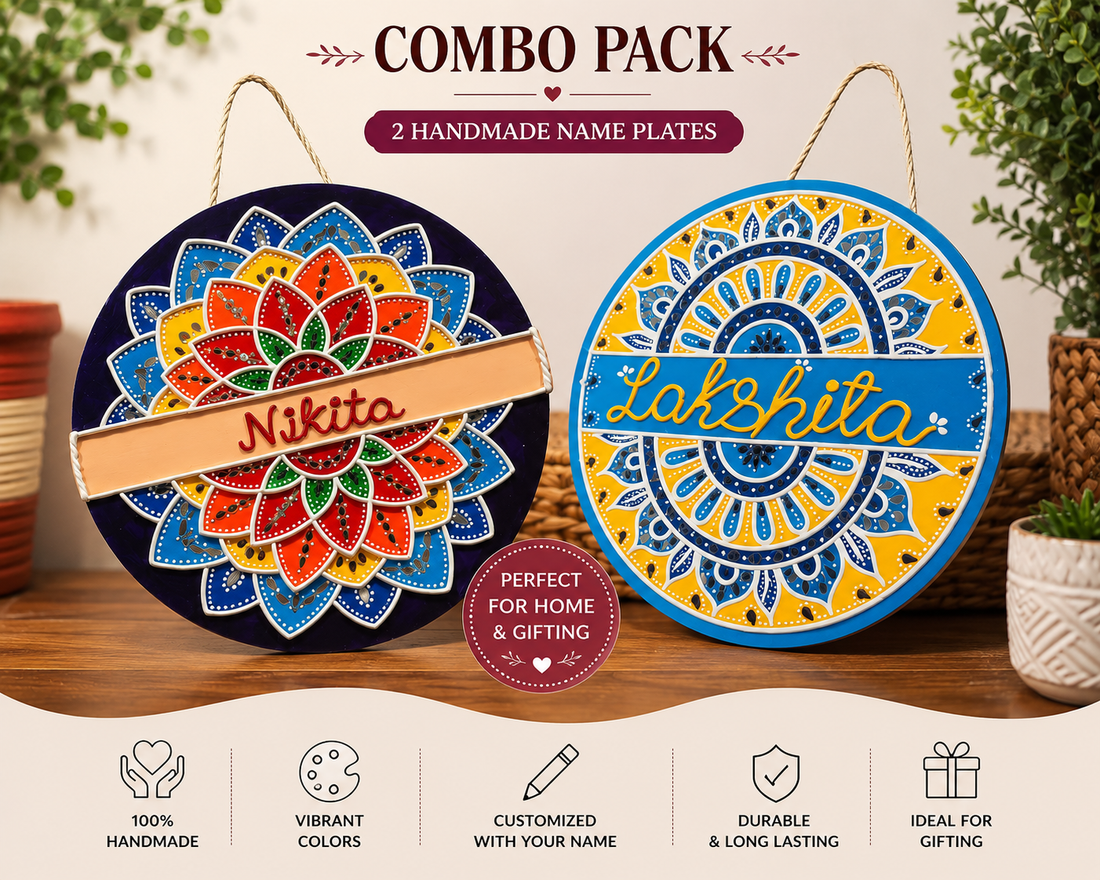 Combo pack of 2 handmade customized mandala name plates - perfect for home decoration and gifting
