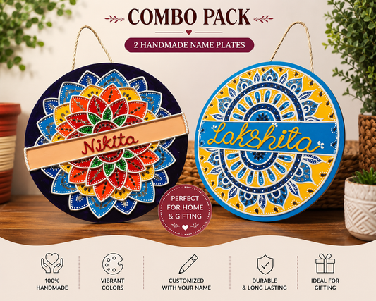 Combo pack of 2 handmade customized mandala name plates - perfect for home decoration and gifting